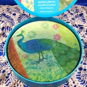 Peacocks 4 Appetizer Plates, Set in Box from PIER 1